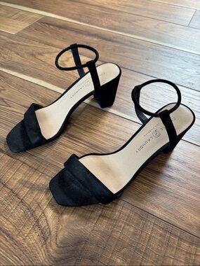 Chinese Laundry Black Suede Ankle-Strap Block Heel Sandals